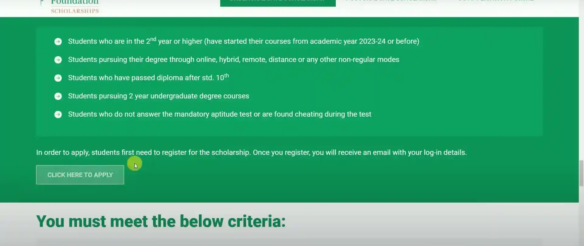 Step 2 – Click on Apply Now to start your Reliance UG Scholarship application at scholarships.reliancefoundation.org
